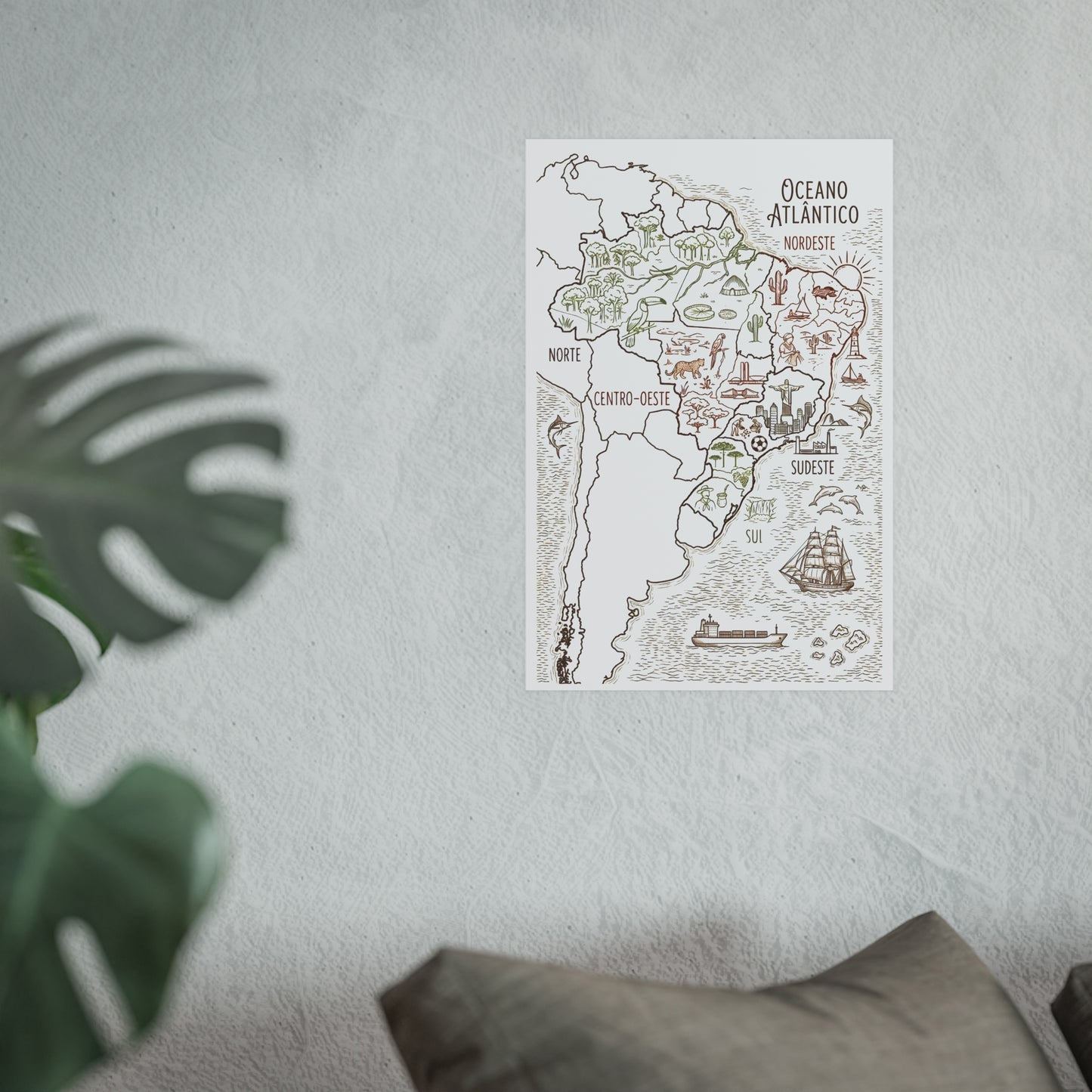 Regions of Brazil Illustrated Map Poster