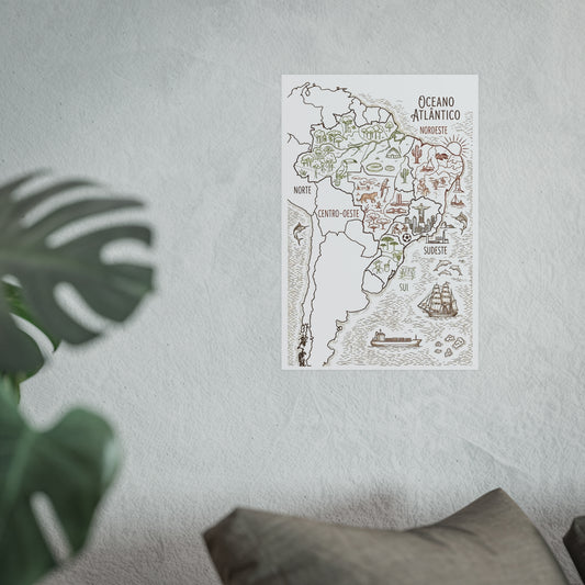 Regions of Brazil Illustrated Map Poster