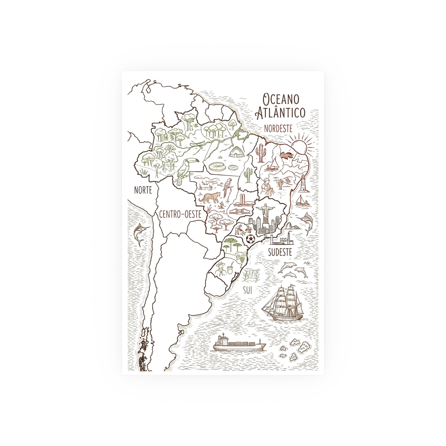 Regions of Brazil Illustrated Map Poster